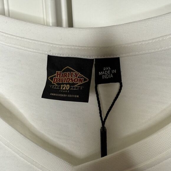 Harley Davidson Women's V Neck White Shirt 120th‎ Anniversary Large Eagle Design - Picture 5 of 10